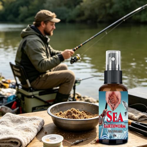 Fish Attractant Liquid, with Sea Earthworm Concentrated Spray, 60ml, Catfish Bait Enhancer, Bass Scent Booster, Natural Long Lasting, for Rivers Ponds Anglers Dad Husband