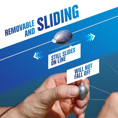 Removable & Knotless Fishing Weights for Saltwater Fishing, Tackle Sliding Sinkers for Line & Rod, Oval Fishing Equipment for Sea, Lake - size: 1oz