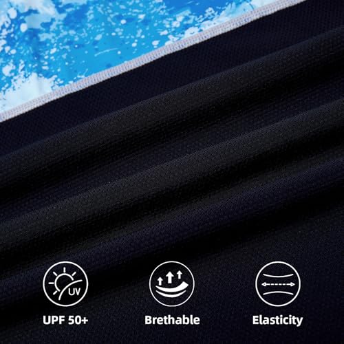 Men's Performance Fishing Shirts,Sun Protection Hoodie Long Sleeve UPF 50+ Hiking Shirt with Mask Cap - color: Blue 1, size: Medium