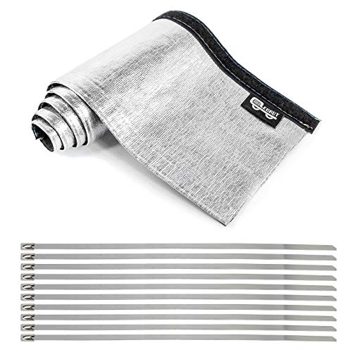 Wire Heat Shield Sleeve Aluminized Heat Shroud Heat Sleeving Fuel Line 2.2" I.D. X 3Ft With 10 Pcs Stainless Steel Cable Metal Zip Ties - size: 2.2"I.D.x 3.3FT