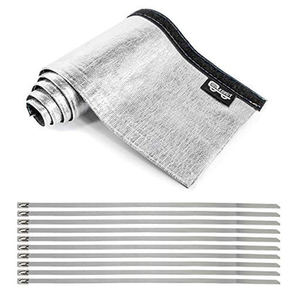 Wire Heat Shield Sleeve Aluminized Heat Shroud Heat Sleeving Fuel Line 2.2" I.D. X 3Ft With 10 Pcs Stainless Steel Cable Metal Zip Ties - size: 2.2"I.D.x 3.3FT