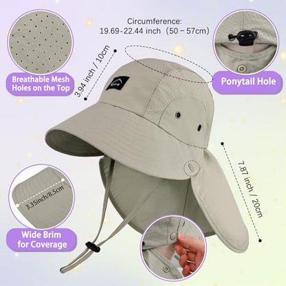 Kids Sun Hat with Detachable Neck Flap for Boys & Girls Wide Brim Fishing Hat for Kids Water Resistant UV Protection - color: 1 Pack-army Green