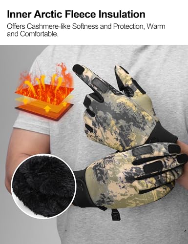 KUTOOK Winter Fishing Gloves for Men& Women Waterproof Glove Cold Weather Hunting Photography Shooting Hiking - color: Khaki, size: Large
