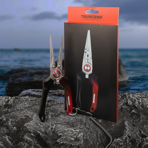 TRUSCEND Easy Use Lockable Fishing Pliers with Tungsten Carbide Cutter, Innovative Ergonomic Handy Handle, Saltwater Corrosion Resistant Teflon Coated Fishing Tool, Light Multi-Function Fishing Gear - color: C1-straight Nose-red