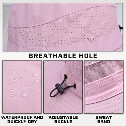 Sun Hats for Men Women, UPF50+ Protection Safari Hat,Wide Brim Fishing Hat with Neck Flap,Bucket Hats for Beach Hiking - color: Pink1