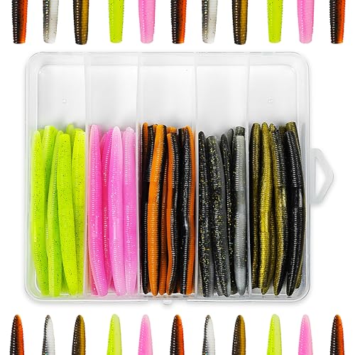 Senko Worms for Bass Fishing, Wacky Worms, Reaction Lure, Soft Plastic Bait for Ned rig, Fishing Lure Kit for Freshwater Bass - size: Senko01