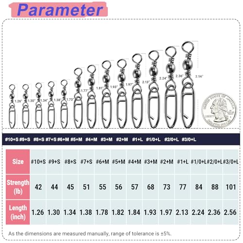 QISHUO High Strength Fishing Swivels Stainless Clips Steel Snap Swivels Barrel Connector Saltwater Swivel Fishing Rolling Black Nickel - size: Size 4+M (57lb) 50 pcs