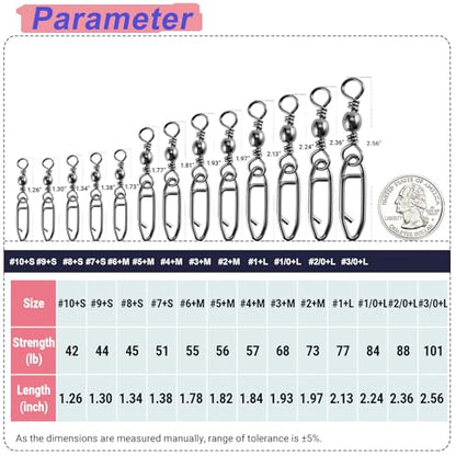 QISHUO High Strength Fishing Swivels Stainless Clips Steel Snap Swivels Barrel Connector Saltwater Swivel Fishing Rolling Black Nickel - size: Size 4+M (57lb) 50 pcs