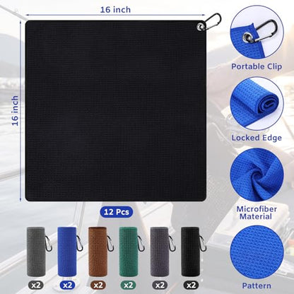 12 Pcs Fishing Towels with Clip 16'' x 16'' Absorbent Microfiber Fishing Towel Hand Towel for Fish Boat Fly Fish Kayaking Hiking Camping and Hiking Towels