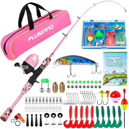 PLUSINNO Kids Fishing Pole with Spincast Reel Telescopic Fishing Rod Combo Full Kits for Boys, Girls, and Adults - color: Pink, size: 5FT / 1.5M