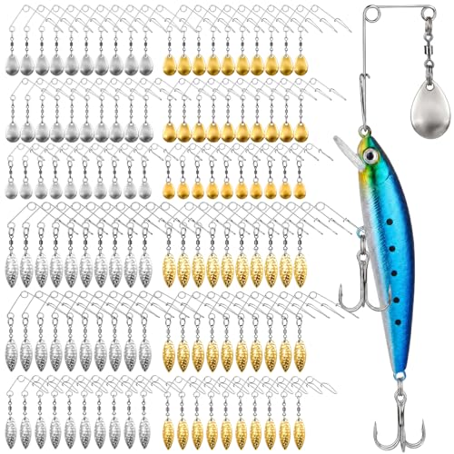 Junkin 120 Pcs Fishing Spinner Blades Kit Spinnerbait Smooth Spoons Lure Making Supplies Willow Leaf Teardrop Metal Fishing Lure Accessories for Bass Trout Pike Freshwater Saltwater Fish