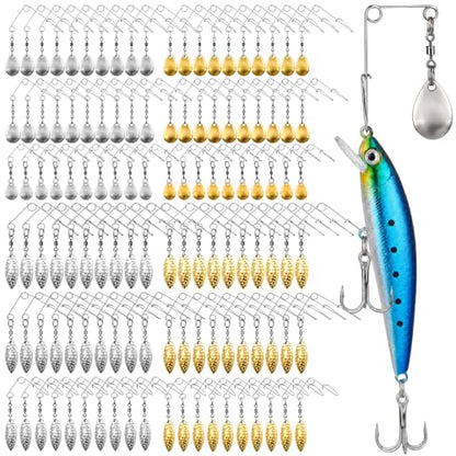 Junkin 120 Pcs Fishing Spinner Blades Kit Spinnerbait Smooth Spoons Lure Making Supplies Willow Leaf Teardrop Metal Fishing Lure Accessories for Bass Trout Pike Freshwater Saltwater Fish