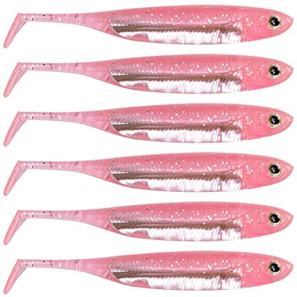 Dr.Fish Paddle Tail Swimbaits, Soft Fishing Lures for Bass Fishing 2.75-4.75 Inches, Freshwater & Saltwater Soft Plastic Baits Swim Shad Bait Minnow Lures Drop Shot - color: Pink, size: 3.06"-6 Pack