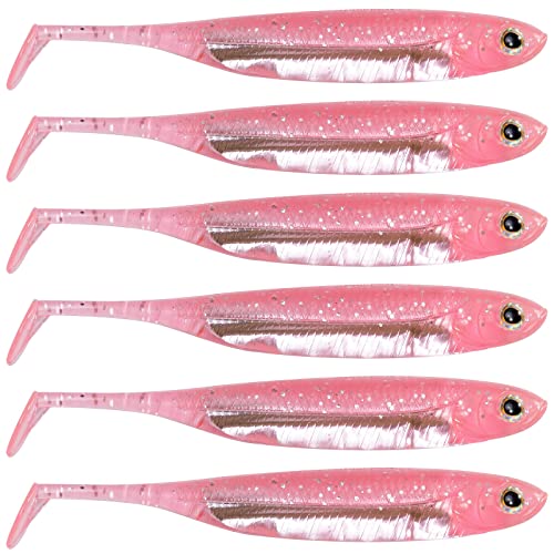 Dr.Fish Paddle Tail Swimbaits, Soft Fishing Lures for Bass Fishing 2.75-4.75 Inches, Freshwater & Saltwater Soft Plastic Baits Swim Shad Bait Minnow Lures Drop Shot - color: Pink, size: 4.75"-5 Pack