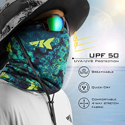 KastKing Sol Armis Neck Gaiter - UPF 50 Face Mask - UV Sun Protection Mask for Men & Women, Fishing, Hiking - color: I: Boulder Camo Aquarius