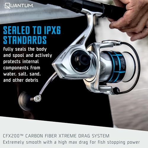 Quantum Strive Spinning Reel and Fishing Rod Combo, Graphite Composite Blank, 4+1 Bearings, Silver/Blue - size: 8'0", style: Size 5000 Reel