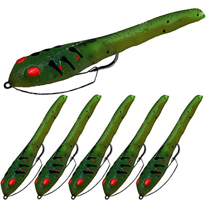 DELONG LURES 3" Weedless Tadpole Fishing Lures for Bass, Crappie, Bluegill, Perch, and Trout, Slow Sinking Life Like Fishing Baits Scented Pre Rigged Fishing Gear - color: Frog