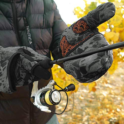 KastKing PolarBlast Convertible Ice Fishing Gloves Cold Weather Mittens and Fingerless Gloves with 3M Thinsulate Ideal for Ice Fishing, Photography - color: Blackout, size: Large