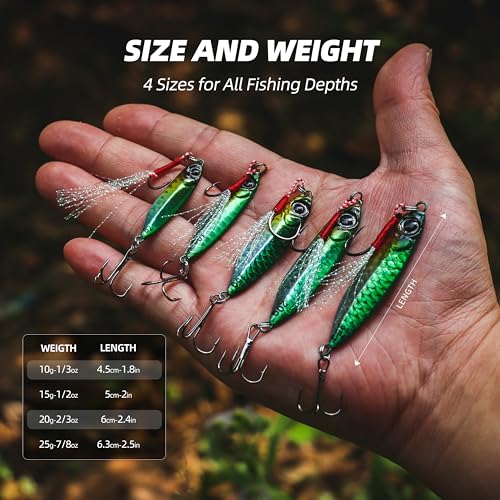 Scaled Jigging Spoons – 10 Pcs/Box, 5 Size Options, High-Performance Lead Lures for Freshwater and Saltwater Fishing, Accurate Scaled Design, Attracts Various Fish Species - size: 2/3 oz