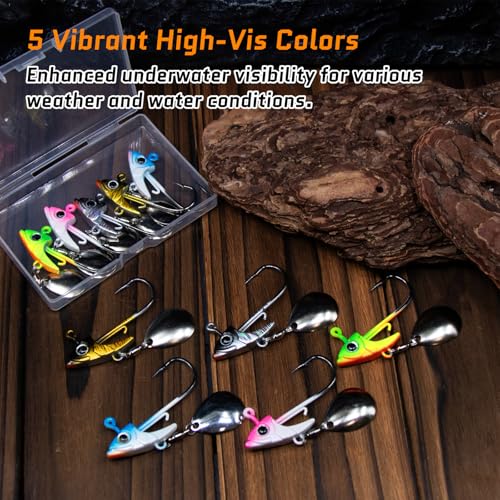 FishTrip Underspin Jig Heads Hooks - 1/4 oz,3/8 oz,1/2 oz Swimbait Jig Head with Spinner Blade for Fishing Saltwater Freshwater 5pcs - size: 1/4oz_7.5g_5pcs