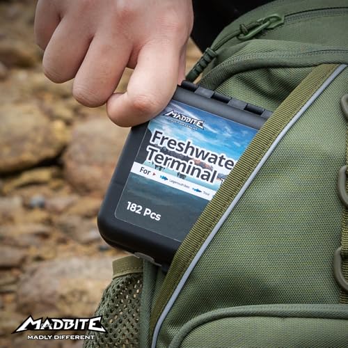 MadBite by KastKing 182/265/400pcs Compact Fishing Tackle Kit - All-in-One Freshwater Hooks, Weights, Bobbers in Tackle Box, Fishing Gear Set for Bass Trout Panfish - style: 182pcs Terminal Tackle Kit