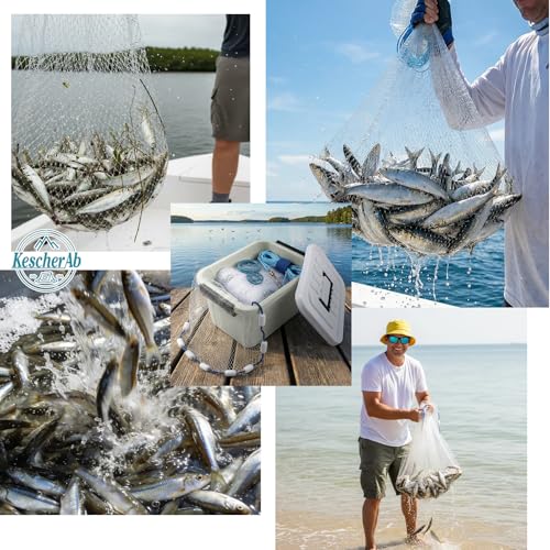 Cast Net 3ft-8ft Radius American Monofilament Fishing Net 3/8 Mesh Fish Throw Net for Bait Trap, Casting Net with Heavy Duty Sinker, Professional Grade Saltwater Bait Fish - size: 4ft Radius