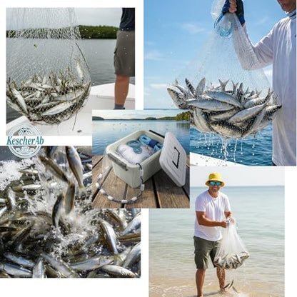 Cast Net 3ft-8ft Radius American Monofilament Fishing Net 3/8 Mesh Fish Throw Net for Bait Trap, Casting Net with Heavy Duty Sinker, Professional Grade Saltwater Bait Fish - size: 4ft Radius