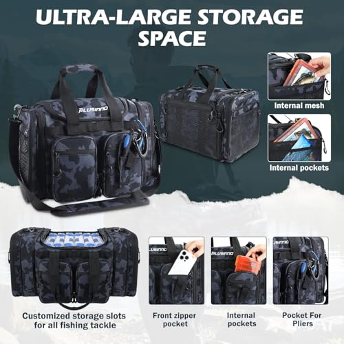 PLUSINNO Tackle Bag - Expandable Fishing Bag with fishing net for Saltwater & Freshwater - Water Resistant Fishing Gear Shoulder Bag For Men - color: Tackle Bog with Lure tool &Fishing Net