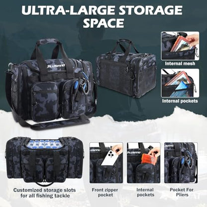 PLUSINNO Tackle Bag - Expandable Fishing Bag for Saltwater & Freshwater - Water Resistant Fishing Gear - color: Tackle Bag Wih Tackle Boxes