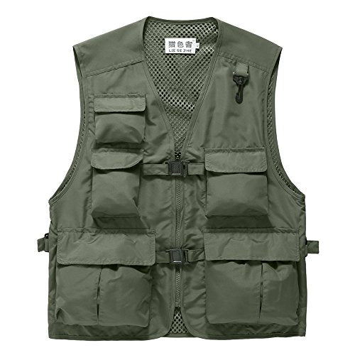 Unisex Breathable Fishing Vest, Multi-Pockets Photography Travel Hunting Waistcoat Jacket for Adults and Youth - color: Green, size: XX-Large