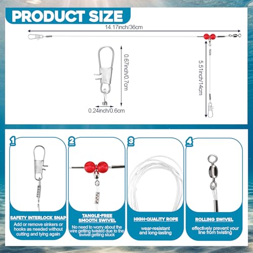 30 Pcs Fishing Leaders Saltwater Tackle Rig with Swivels Snap Stainless Steel Hooks Nylon Lines High Strength Fishing Wire Gear Equipment for Saltwater - size: 14.2 Inch, style: 1 Arm
