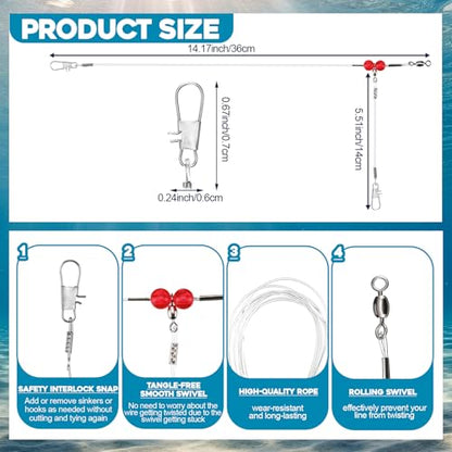 30 Pcs Fishing Leaders Saltwater Tackle Rig with Swivels Snap Stainless Steel Hooks Nylon Lines High Strength Fishing Wire Gear Equipment for Saltwater - size: 14.2 Inch, style: 1 Arm