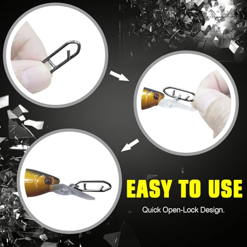 AMYSPORTS High Strength Fishing Snap Saltwater Stainless Connector Snaps Swivels Tackle Steel Power Fishing Clip Lure Quick Change Black Nickel - size: Size1 (59lb) 50 pcs