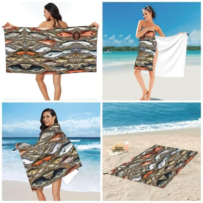 Fishing Bait Print Ultra-Absorbent Microfiber Towel for Outdoor Camping, Hiking, Beach, Travel, Gym, and Home - size: 31.5"x63"