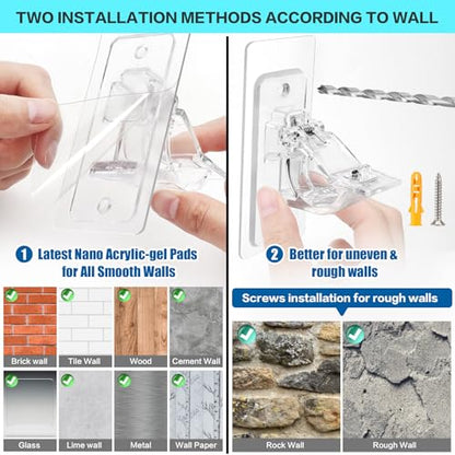 ANDGOO 16 Pack No Drill Curtain Rod Brackets, Holding Up to 17 lbs, PET Curtain Rod Holders, Adjustable Curtain Hangers for Bedroom Bathroom and Living Room - color: Transparent, size: 16 Pack