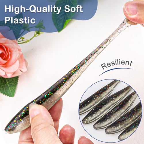 30pcs Soft Plastic Fishing Lures Paddle Tail Swimbaits Soft Baits Lure for Bass Crappie Trout Shad Freshwater Saltwater Fishing Mixed 3.5 Inch 4.7 Inch Swim Bait Kit with Box - color: Black*30