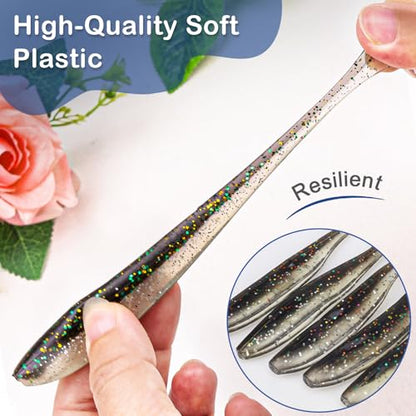 30pcs Soft Plastic Fishing Lures Paddle Tail Swimbaits Soft Baits Lure for Bass Crappie Trout Shad Freshwater Saltwater Fishing Mixed 3.5 Inch 4.7 Inch Swim Bait Kit with Box - color: Black*30