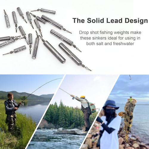30pcs Fishing Weights Sinkers Kit, Drop Shot Weights & Fishing Sinker Assortment, Lead Fishing Weights with Barrel Swivels, Snag-Free Pencil Sinkers for Bass, Catfish in Freshwater Saltwater