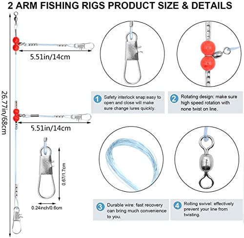 YOTO Fishing Leaders,Saltwater Tackle Rig with Swivels Snap, High-Strength Fishing Wire Gear Equipment for Lures Bait Or Hooks,1Arm and 2Arm - color: Blue Nylon Leaders, style: 2arm，12pack