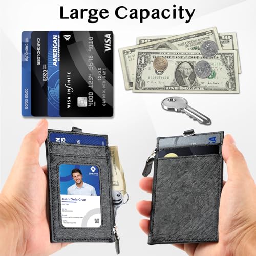DELSWIN Badge Holder with Retractable Lanyard, PU Leather ID Badge Card Holder with 1 ID Window, 4 Card Slots, 1 Side Zipper Pocket, and Adjustable Neck Strap - color: Leather - Badge Holder With Lanyard