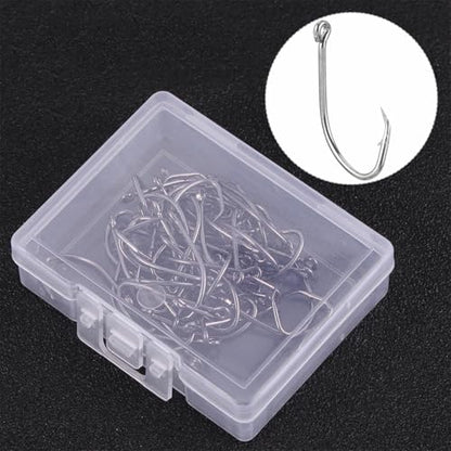 PartyKindom 50Pcs Offset Octopus Fishing Hooks Stainless Steel Long Shank Barbed Hooks Saltwater and Freshwater Bass Fishing Terminal Tackle