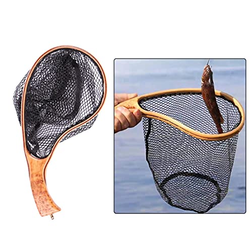 Fly Fishing Net Landing Catch Release Wooden Frame Portable Lightweight Trout