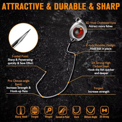 Dovesun Swimbait Jig Head 12PCS Ned Rig Jig Heads Weedless Jig Heads with 3/0 Texas Rig Hooks for Bass Fishing 1/8 1/5 1/4 3/8oz - color: 1/8oz(3.5g)*12pcs