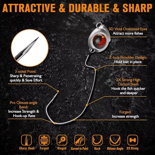 Dovesun Swimbait Jig Head 12PCS Ned Rig Jig Heads Weedless Jig Heads with 3/0 Texas Rig Hooks for Bass Fishing 1/8 1/5 1/4 3/8oz - color: 1/4oz(7g)*12pcs
