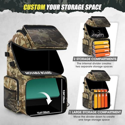 RAINSMORE 45L Fishing Backpack with Rod Holders & Rain Cover Large 900D Water-resistant Fishing Tackle Bag Store Fishing Gear - color: Khaki Camouflage