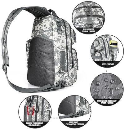 PLUSINNO Fishing Backpack Tackle Bag, Water-Resistant Backpack with Rod Holder, Ideal Gifts for Men - color: Acu Backpack With 4 Boxes