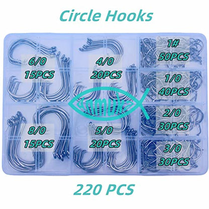 Circle Hooks Fishing Hooks 2X Strong 170PCS/Box|220PCS/Box Octopus Catfish Fish Bulk Fishing Hooks Set Saltwater Freshwater Gear Equipment#1 1/0 2/0 3/0 4/0 5/0 6/0 8/0 10/0 - color: BLACK-220PCS