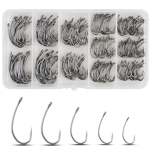 Barbless Fishing Hooks Curve Shank Carp Trout Circle Hooks Crank Fly Tying Hooks Carp Leader Hair Bait Rigs Fishing Accessoires for Freshwater Saltwater - size: 270pcs Kit-Mixed 5 Sizes