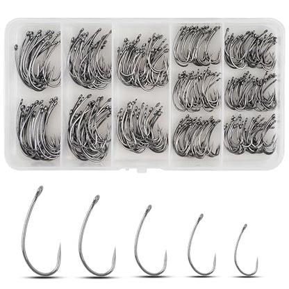 Barbless Fishing Hooks Curve Shank Carp Trout Circle Hooks Crank Fly Tying Hooks Carp Leader Hair Bait Rigs Fishing Accessoires for Freshwater Saltwater - size: 270pcs Kit-Mixed 5 Sizes