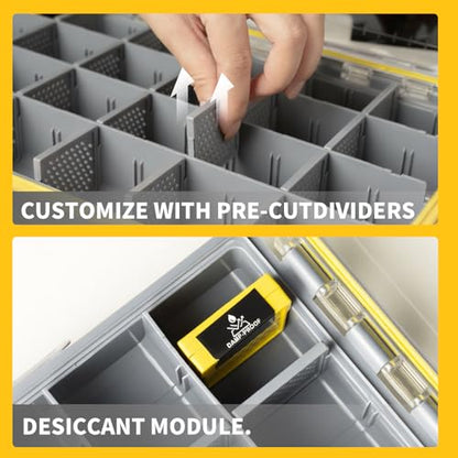 Waterproof Anti-Corrosion Tackle Box One Hand Latch 3600 and 3700 Organizer with Removable Dividers Lure Box and Terminal Tackle Trays Fishing Storage Yellow (3600) - size: 3600